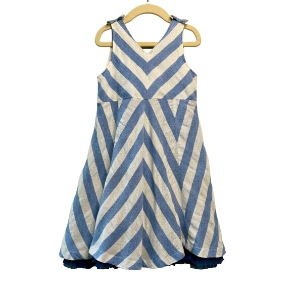 Pink Chicken Other - PINK CHICKEN Silver Striped Party Dress Girls 6 6Y Blue Peekaboo Petticoat Girl